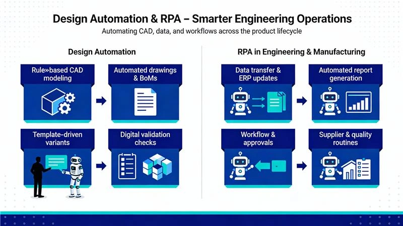 Industrial design automation and RPA use cases comparison infographic for manufacturing sectors