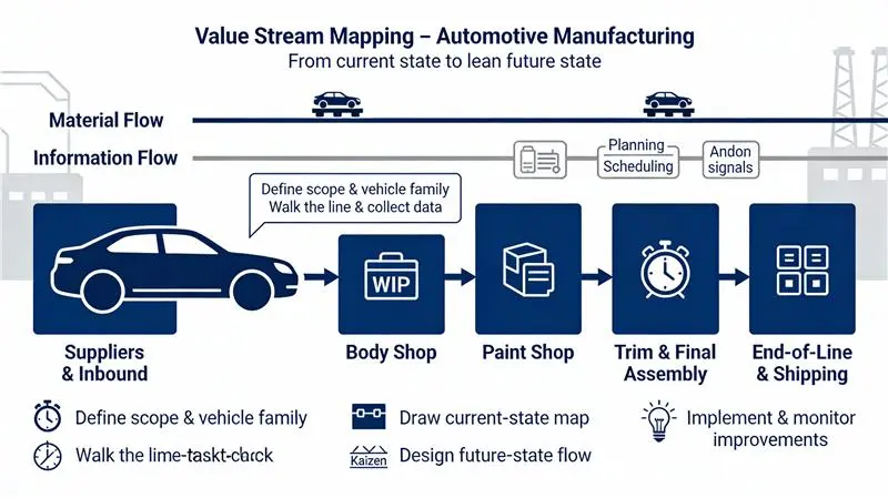 Value Stream Mapping Flow for Automotive Manufacturing