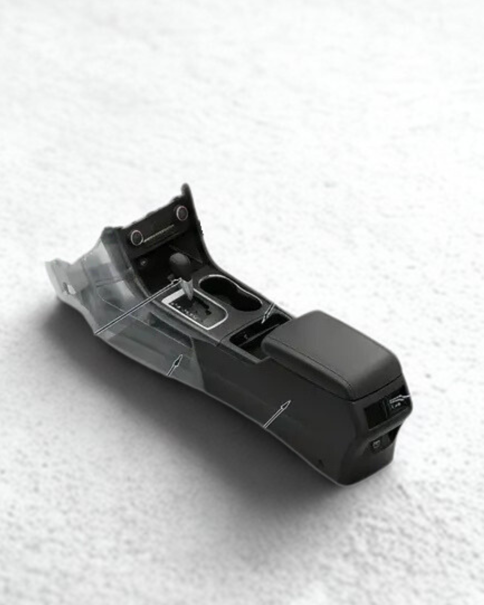Center Console Assembly automotive project by MG Techworks featuring Ergonomic center console with integrated storage, cupholders, and advanced feature integration.