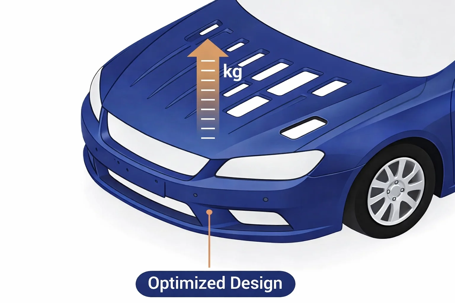 Optimized hood design with 20% weight reduction maintaining structural integrity